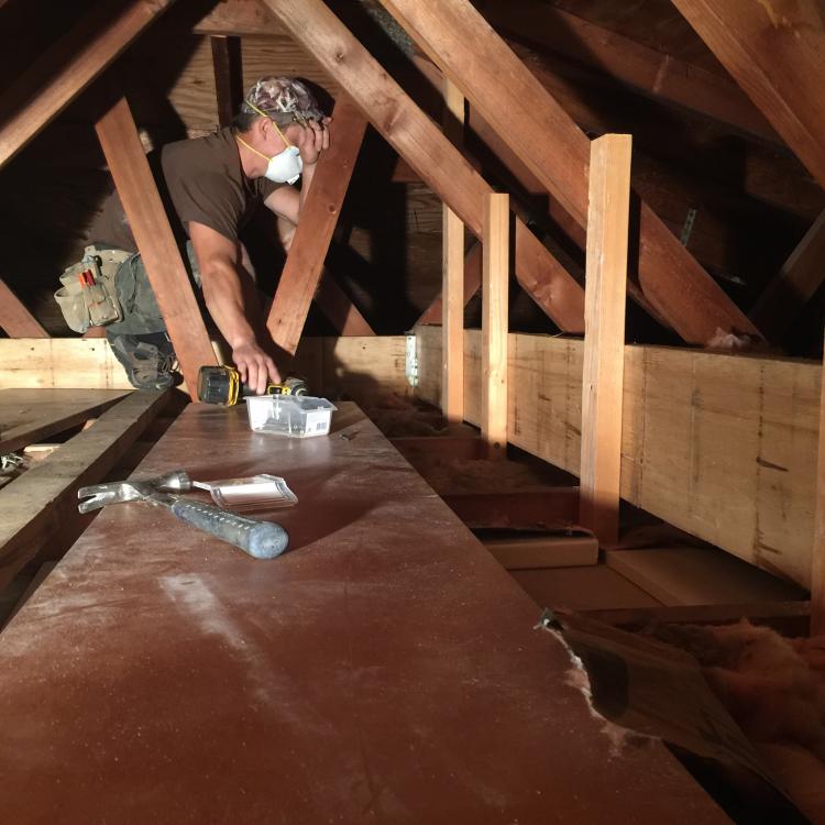 Attic service professional at work