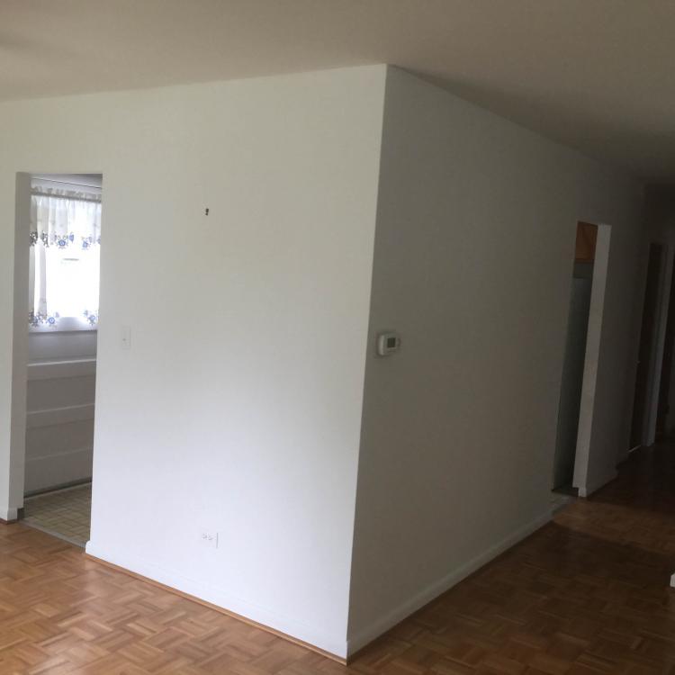 Empty room after interior design with freshly painted white walls and hardwood floors