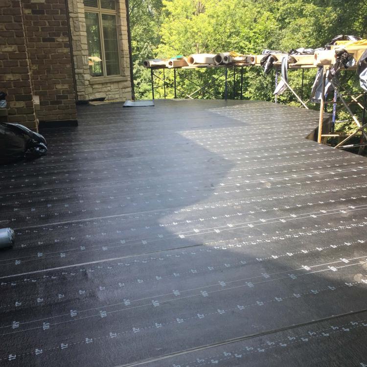 A large outdoor deck under construction